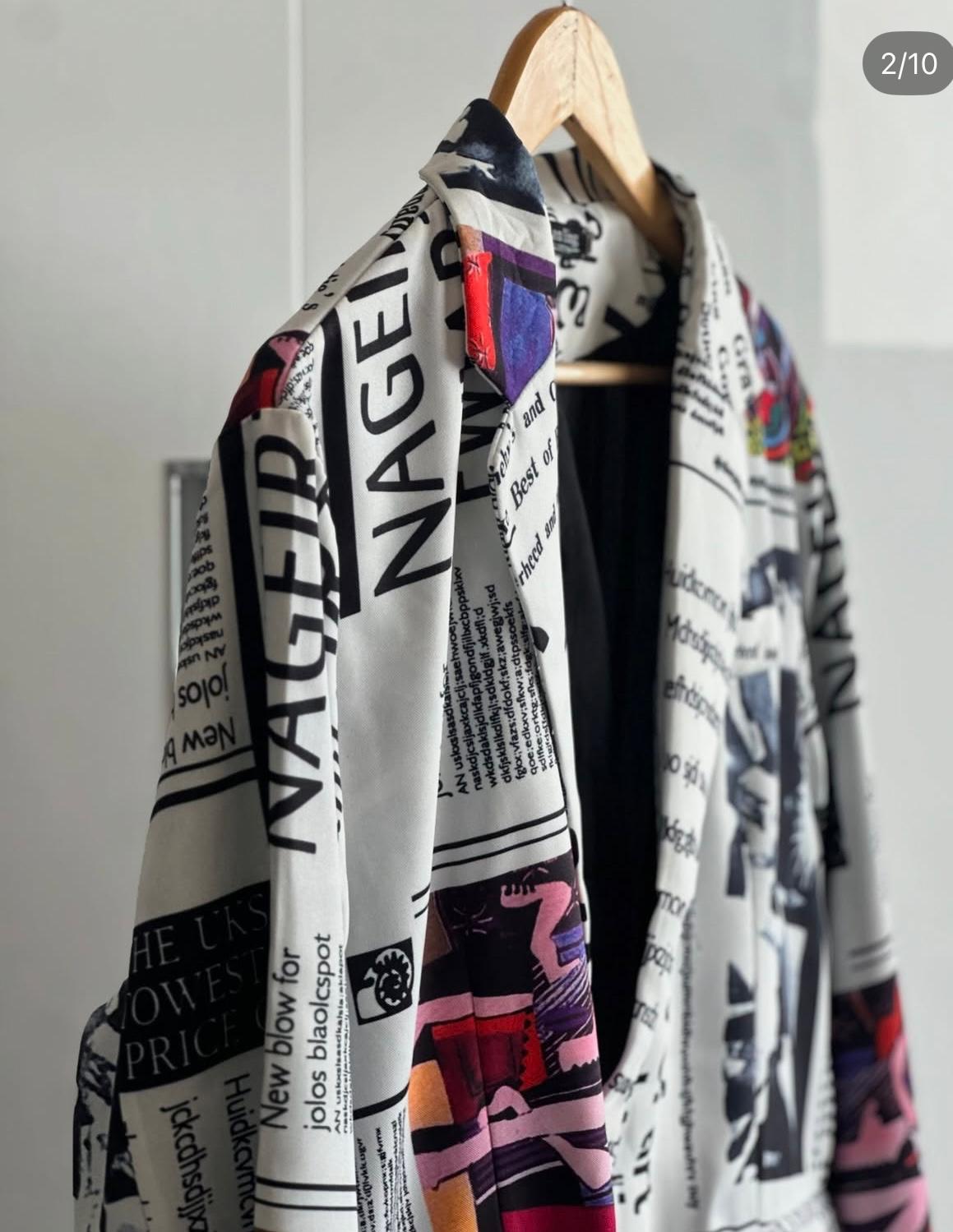 Newspaper Print Lapel Graphic Blazer