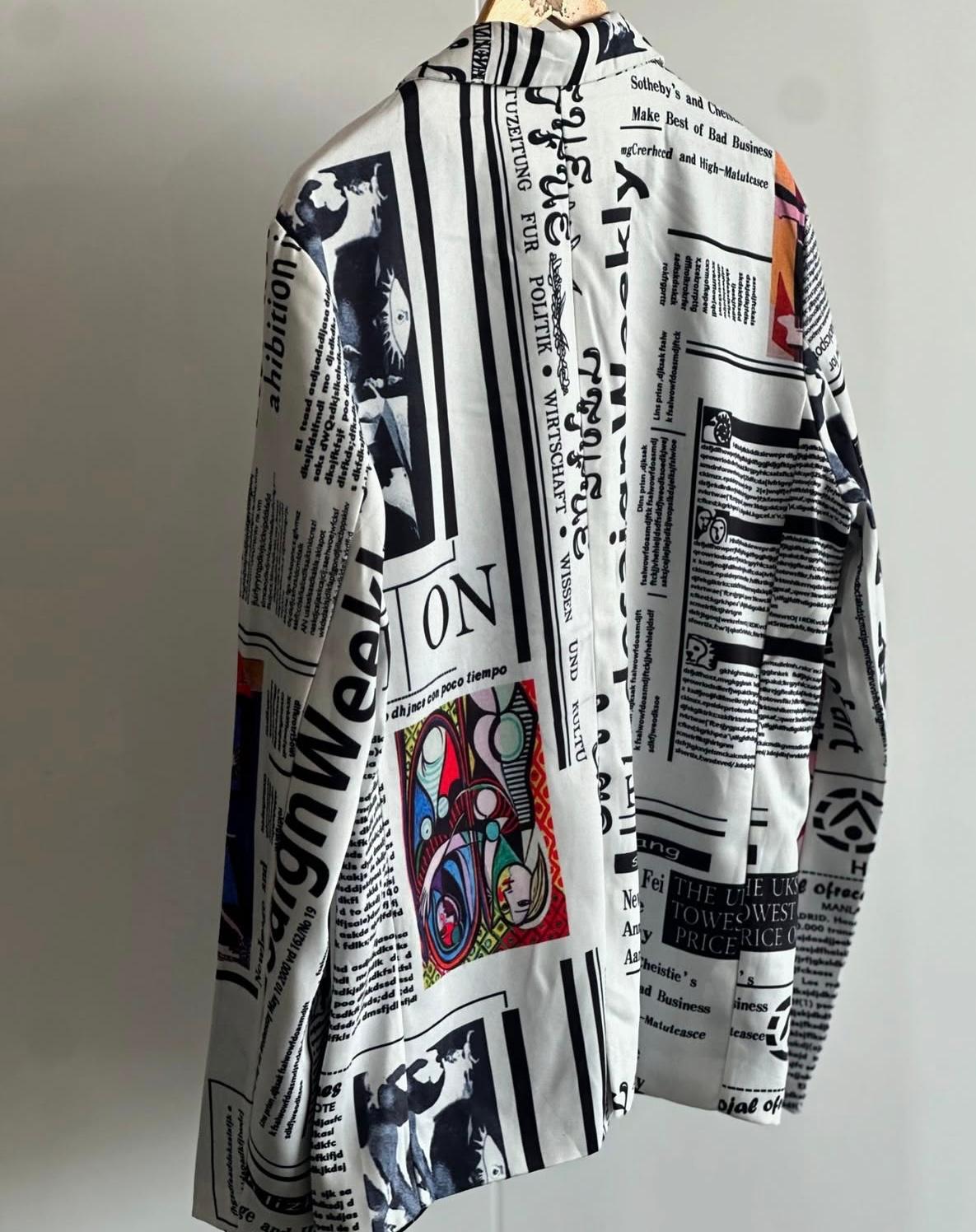 Newspaper Print Lapel Graphic Blazer