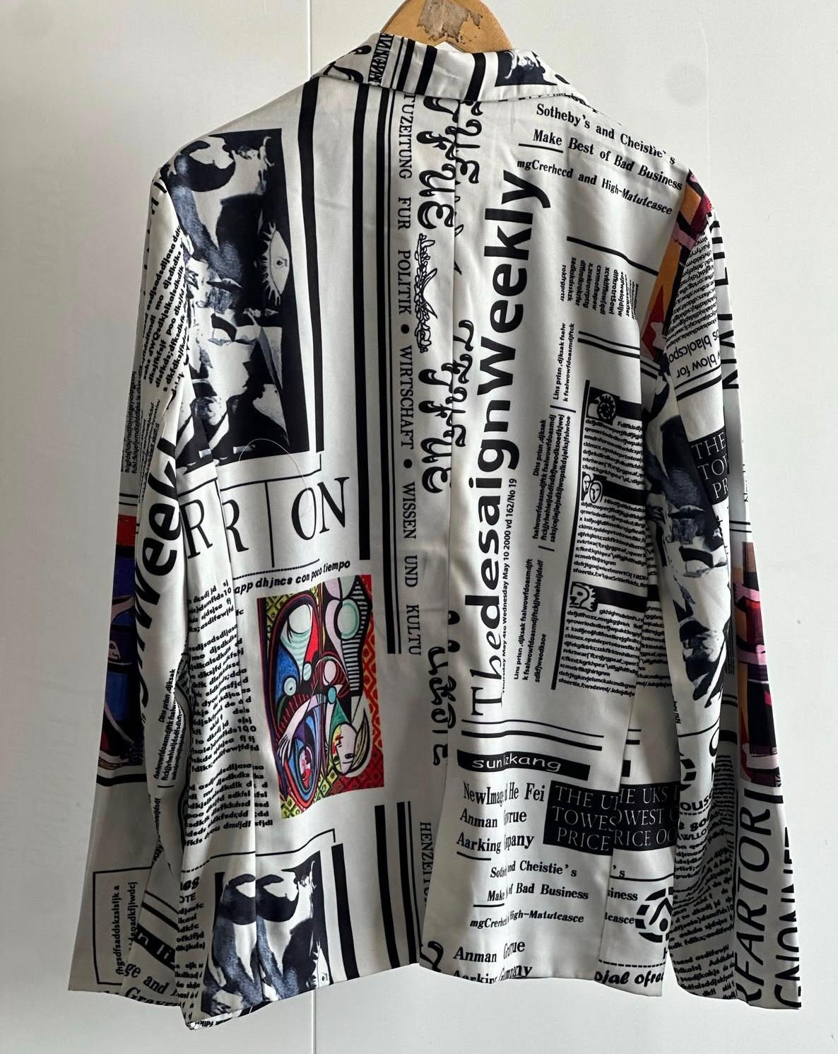 Newspaper Print Lapel Graphic Blazer